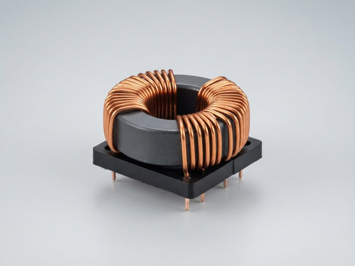 Toroidal common mode choke wound with copper wire on a ferrite core