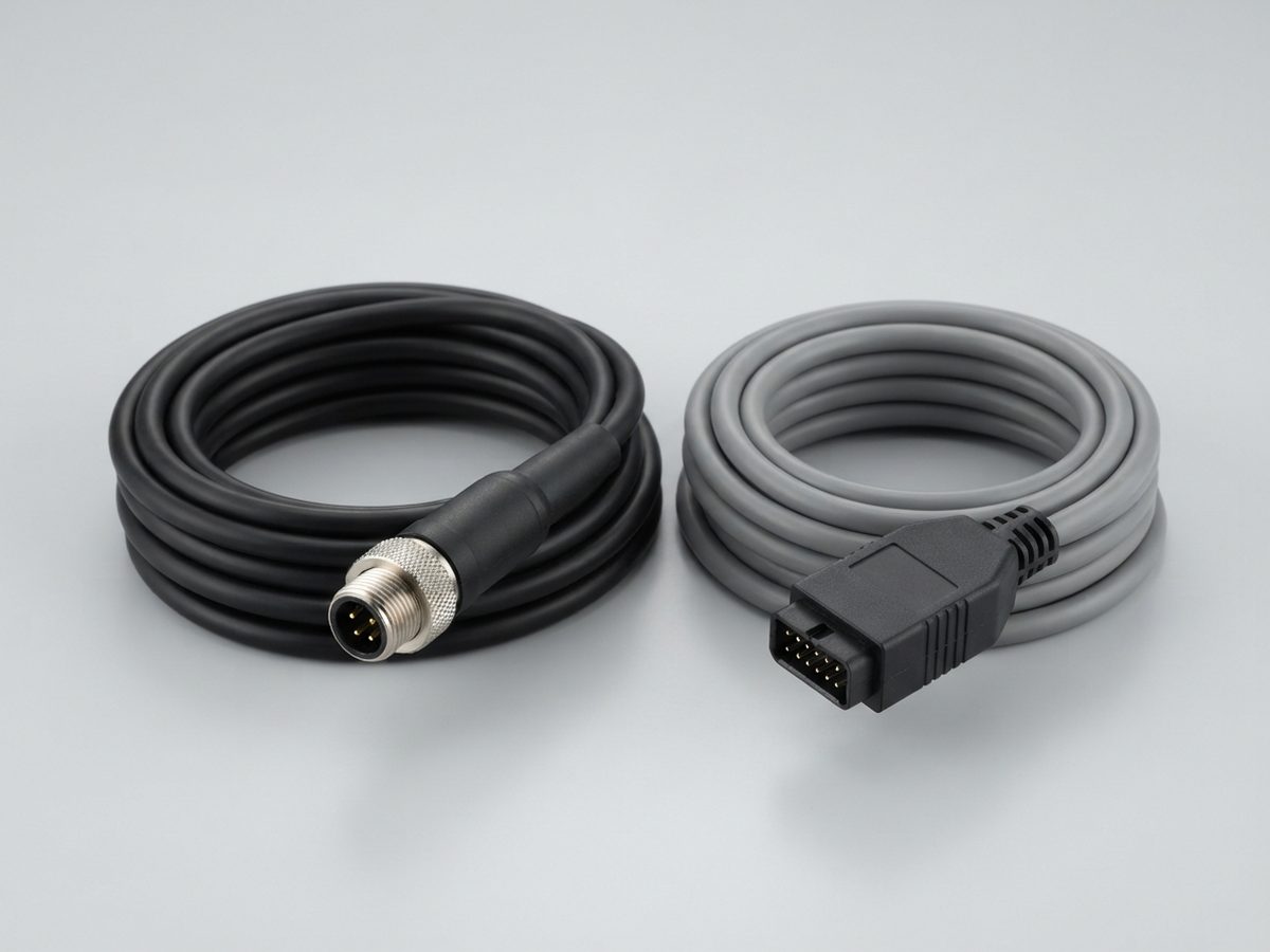 Overmoulded cable assemblies with industrial connectors